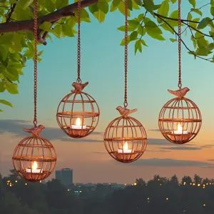 Outdoor Solar  Lantern Lights, 4 Pack Rustic B Birdcage  Candle Holder with Solar  Lights,  Chandelier for Patio, Backyard, Pergola, Tree Decor (Dark Orange)