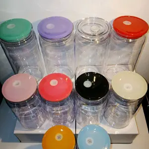 16 oz Single-Wall Multicolor Plastic Acrylic Cans with Lids and Straws Tumblers Bulk Single Wall Reusable Cup for Cold Coffee Juice Beer