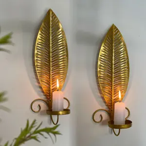 A Pair of Nordic-Style Wall-Mounted Candle Holders, Decorative Items for Home Use, Featuring Leaf Designs, Perfect for Photography Props. Ornaments Metal Decoration Multicolor Flower Black