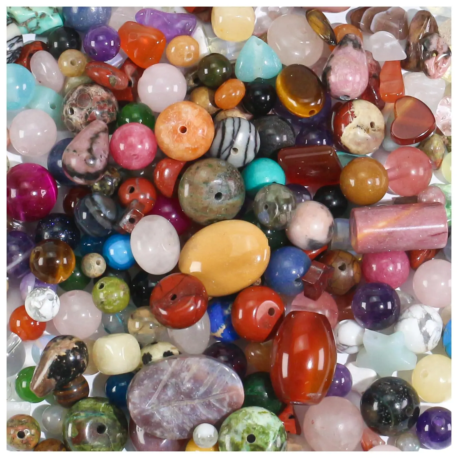 450PCS Mixed Natural Stone Beads, Semi-Precious Gemstone Assortment for Jewelry Making