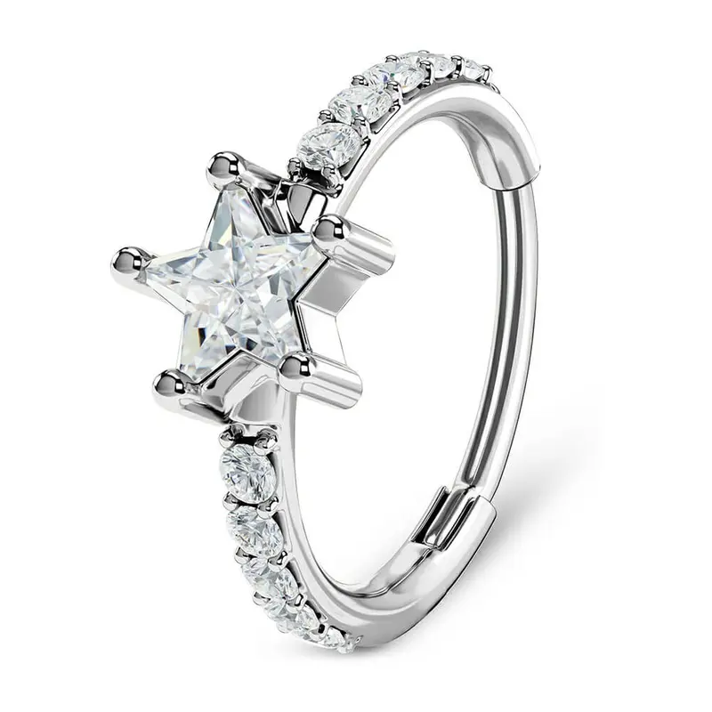 OUFER 20 Gauge 8mm Star CZ Female Hoop Nose Ring - 316L Stainless Steel Non-Tarnish Basic Casual Chic Body Jewellery, Comfortable Fit Women's Piercing Accessory for Daily Elegance