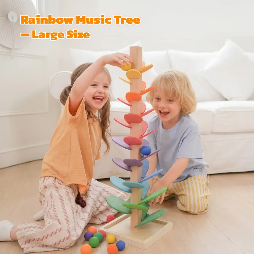 Rainbow Music Tree Large Size | Pre Assembled No Assembly | Equipped with Larger Rolling Balls | Montessori Educational Puzzle Game for Kids 3+ | Premium Birthday Gift