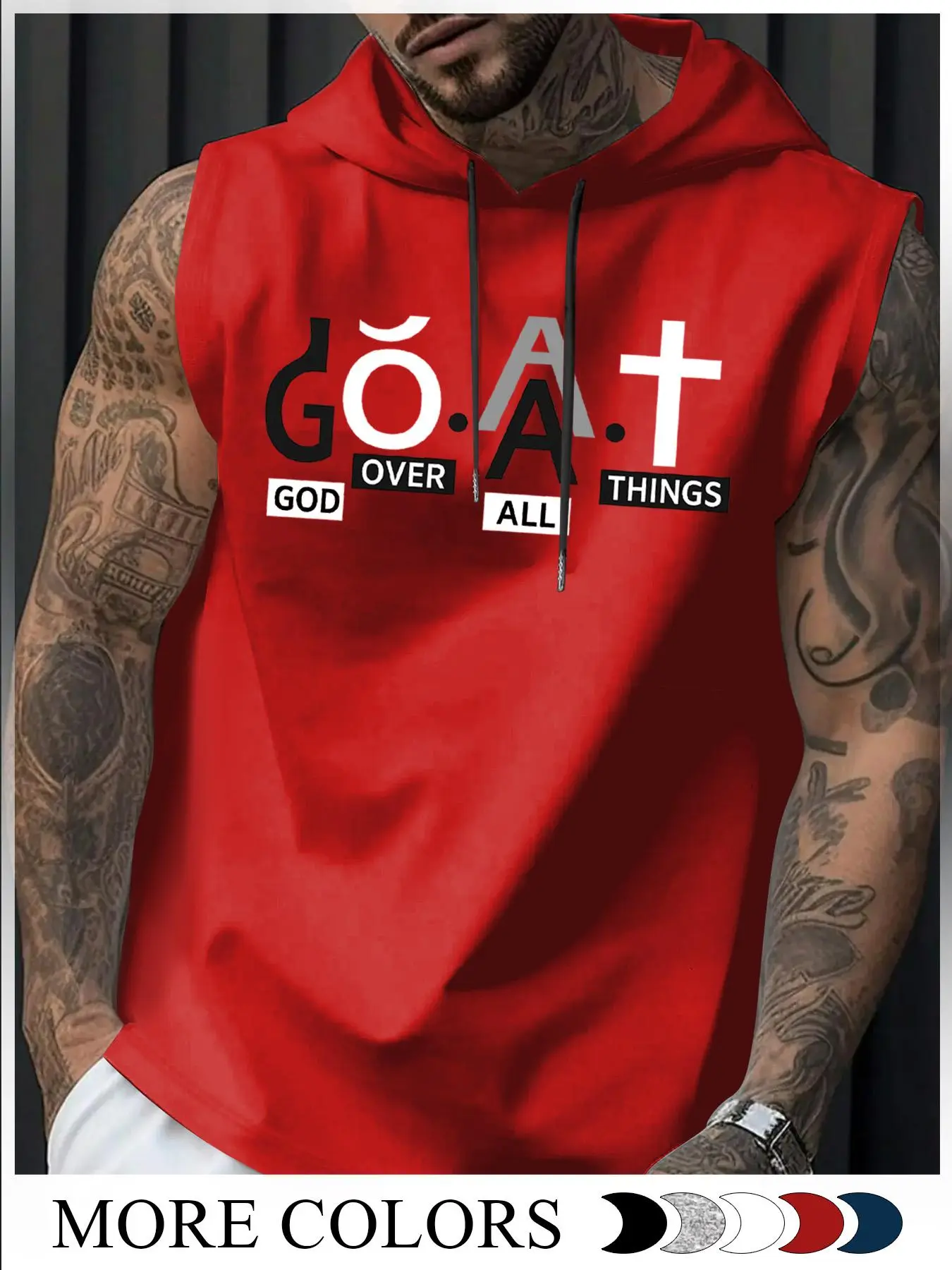 Men's Cross Print Hooded Tank Top, Regular Fit Casual Sleeveless Top for Summer, Men's Top for Daily Wear, Casual Fit Streetwear, Sweatshirts, All Season Wear, Street Style