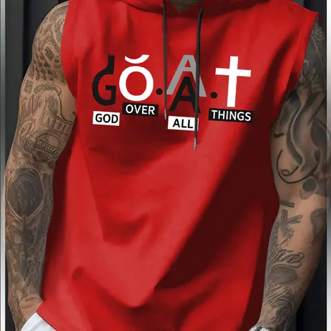 Men's Cross Print Hooded Tank Top, Regular Fit Casual Sleeveless Top for Summer, Men's Top for Daily Wear, Casual Fit Streetwear, Sweatshirts, All Season Wear, Street Style, Streetwear Clothes