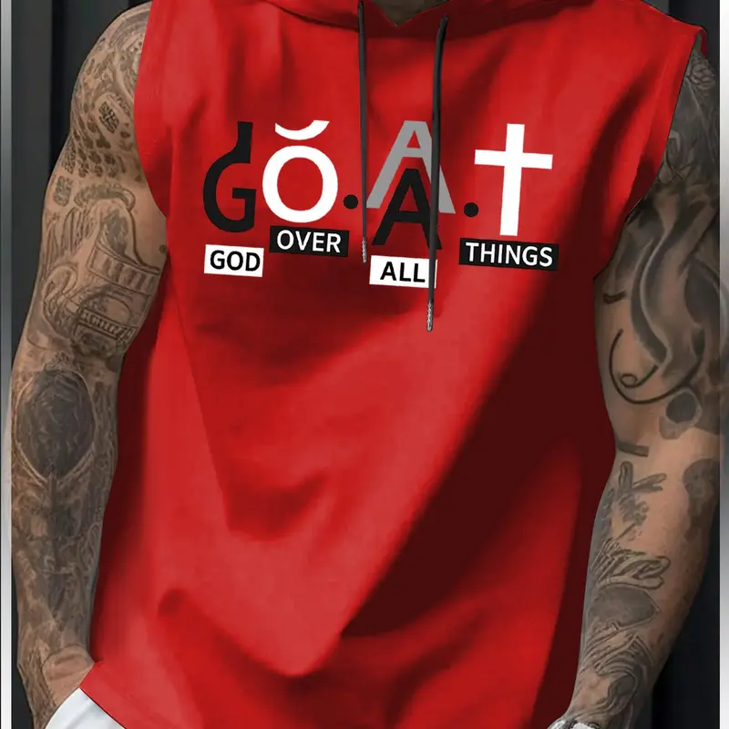 Men's Cross Print Hooded Tank Top, Regular Fit Casual Sleeveless Top for Summer, Men's Top for Daily Wear, Casual Fit Streetwear, Sweatshirts, All Season Wear, Street Style, Streetwear Clothes
