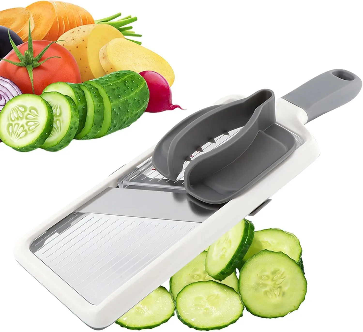 Multi-functional Vegetable Slicer with Cheese Grater Adjustable Stainless Steel Blade Comfort Grip Safety Features Easy to Clean Carrot Grater Cabbage Shredder Cucumber Slicer for Kitchen - Utensils