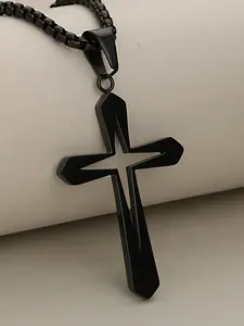Men's Geometric Cross Necklace, Geometric Chain, Boho Style, Stainless Steel Pendant, All Seasons, Perfect Gift for Graduation, Valentine's Day, Thanksgiving