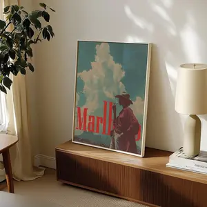 Vintage Marlboro Western USA Cigarette Poster, Retro Americana  Wall Art Print