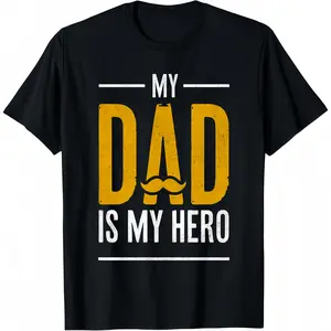 Dad is my hero retro mustache pattern T-shirt for men, soft cotton short sleeve, Father's Day birthday gift for dad, stepdad, husband, black and white casual style