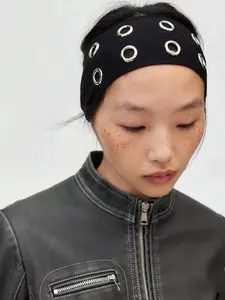 1pc Fashion Punk Headband for Music Festivals, Soft Elastic Hollow Design, Wide Band Headwear for Beach, Yoga, and Daily Wear, Gym Wrap Headband