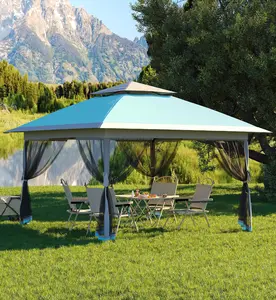 【GARVEE】13x13 Pop Up Gazebo,Canopy Tent with Mosquito Netting,Outdoor Patio Gazebo,Backyard Tent for Party,Wedding,Outdoor Dining(LigHt Blue+Light Grey)