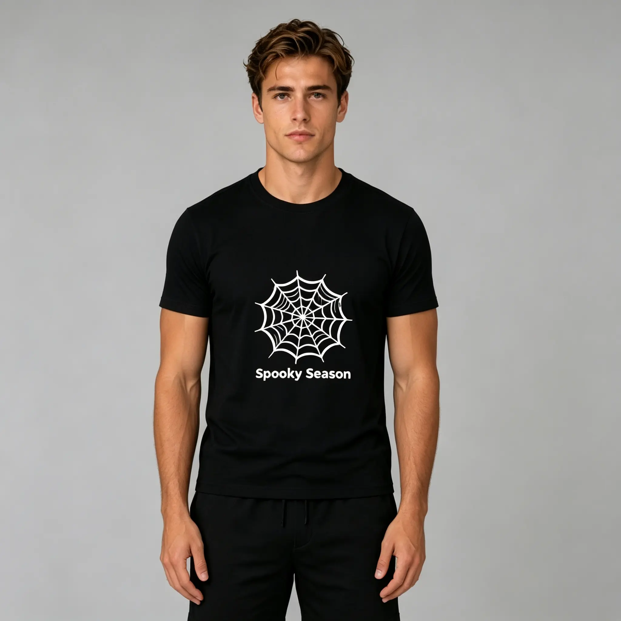 Two Sided Print Spider Web Happy Halloween Trendy Tops Short Sleeve, Street Style, Comfort Tee,Halloween Costume Short Sleeve Tee Men Women