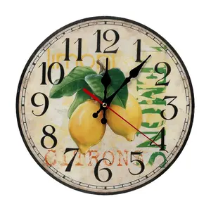 12 Inch Vintage Lemon Citrus Wooden Wall Clock | Silent Sweep Movement Rustic Farmhouse Kitchen Decor, No Battery Included, Perfect for Kitchen, Dining Room, Sunroom