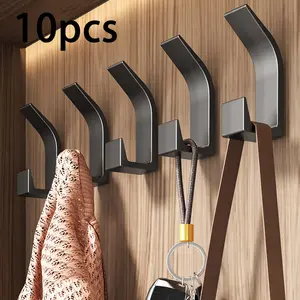 10pcs No Drill Wall Hooks for Hats Clothes Kitchen Bathroom Storage, Easy Install Lightweight Adhesive Hooks for Home Office Entry, Modern Simple Minimalist Design, Wall Mount Organizer