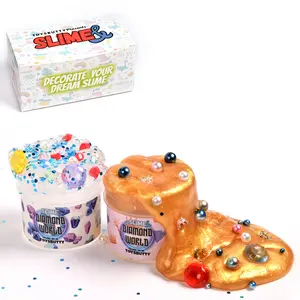 ToysButty 2 Pack Crystal Clear Slime & Golden Stretchy Slime Kit for Girls Boys, Create with Kids Diamonds Theme, Slime Making kit, 8 Slime Accessories, 2 Big Slime charms Putty Set
