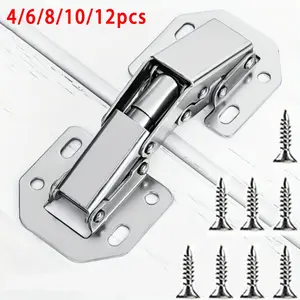 Frameless Cabinet Door Hinges, Stainless Steel 90 Degree Spring Buffer Hidden Hinges, 4/6/8/10/12 Pcs, Home Hardware Tools