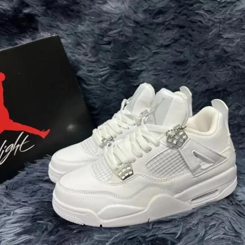 JD4 Triple White Sneakers – Clean All White Retro Basketball Shoes for Men + Women