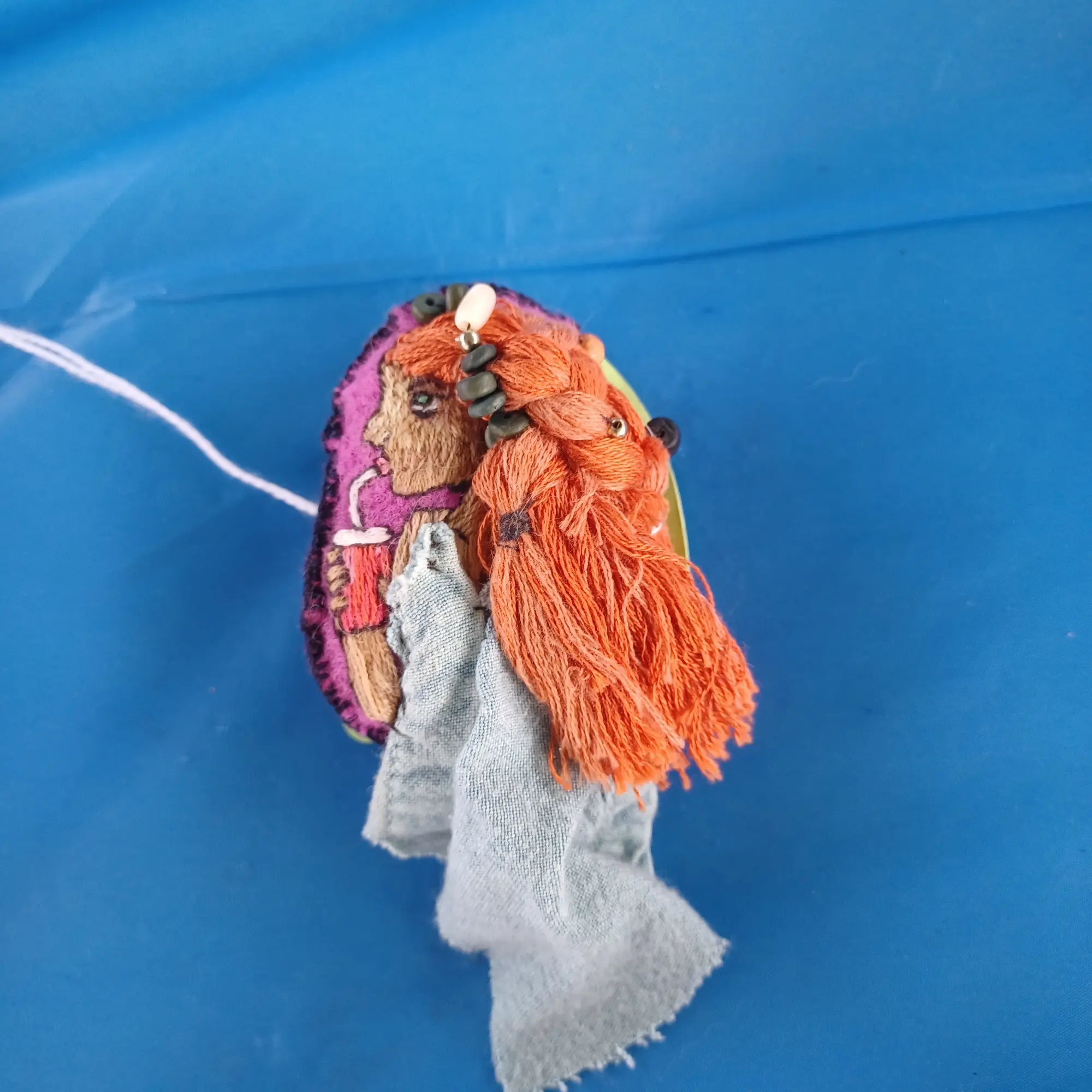 Hand Embroidered Brooch--smoothie girl ooak beadwork, embroidery pin