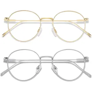 Blue Light Blocking Glasses Women Men Small Face Computer Clear Bluelight Blocker Super Lightweight Metal Frame Round