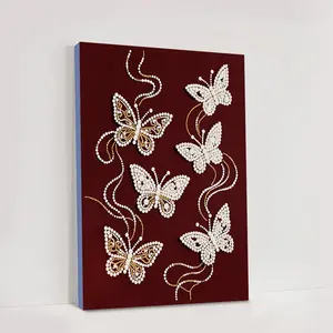 Romantic Butterfly Cartoon Pearl Painted Canvas, DIY Handmade Valentine Gift, Unframed Artwork, Art Painting, Perfect for Home Decor & Craft Projects