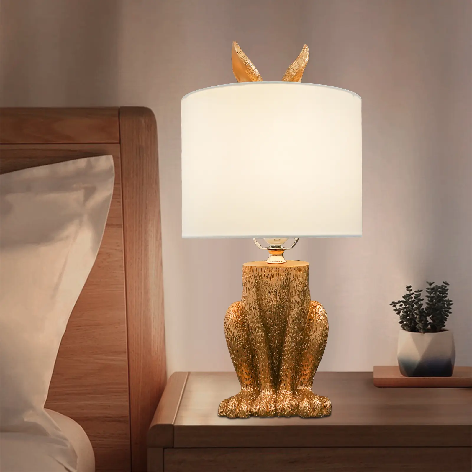 CNCEST Artistic Smooth Plastic-Rabbit Resin-PVC Table Lamp - Push Button Control, 60W E26 Bulb Compatible, 4.92ft Power Cord, Softens Light for Thanksgiving Indoor Bedroom Nightstand Lofts Clubs Lighting (1 Lamp, Bulb Not Included), Table Lamps