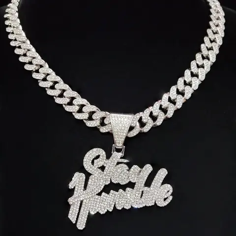 Fashion Creative Inspirational Letter Pendant Necklace, Cuban Necklaces, Miami Cuban Chain, Street Style Hip Hop Jewelry for Men Women, All Seasons Wear