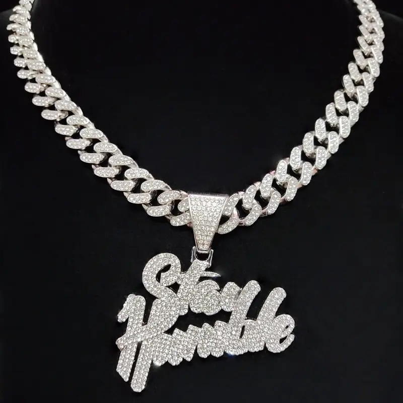 Fashion Creative Inspirational Letter Pendant Necklace, Cuban Necklaces, Miami Cuban Chain, Street Style Hip Hop Jewelry for Men Women, All Seasons Wear