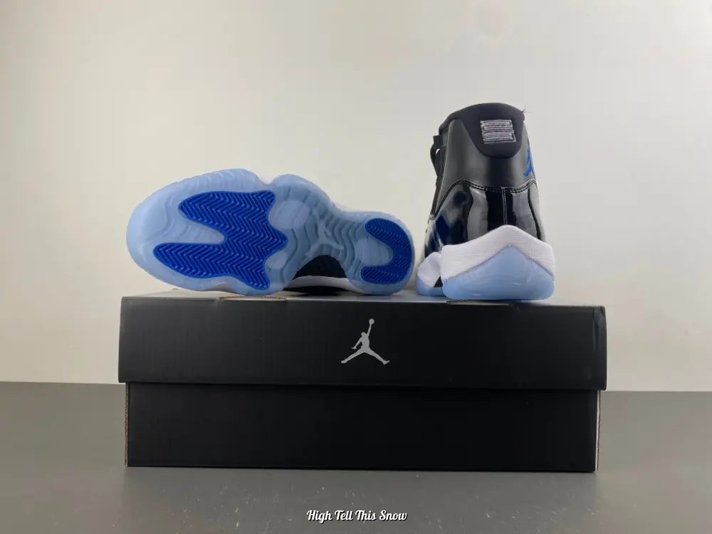 High Top Basketball Sneakers, Black Fabric Upper, Black Glossy Patent Leather Toe Cap, White Midsole, Transparent Light Blue Outsole, Shock Absorbing, Suitable For Sports And Daily Outfits, Comes With Original Shoe Box