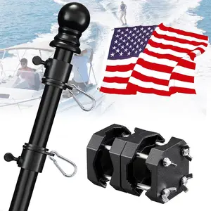 Barcetine Boat Flags Pole Kit with 12x18'' Embroidered US Flag-Marine Grade Stainless Flagpole Adjustable with Rod Rail Mount for Yacht Pontoon Truck