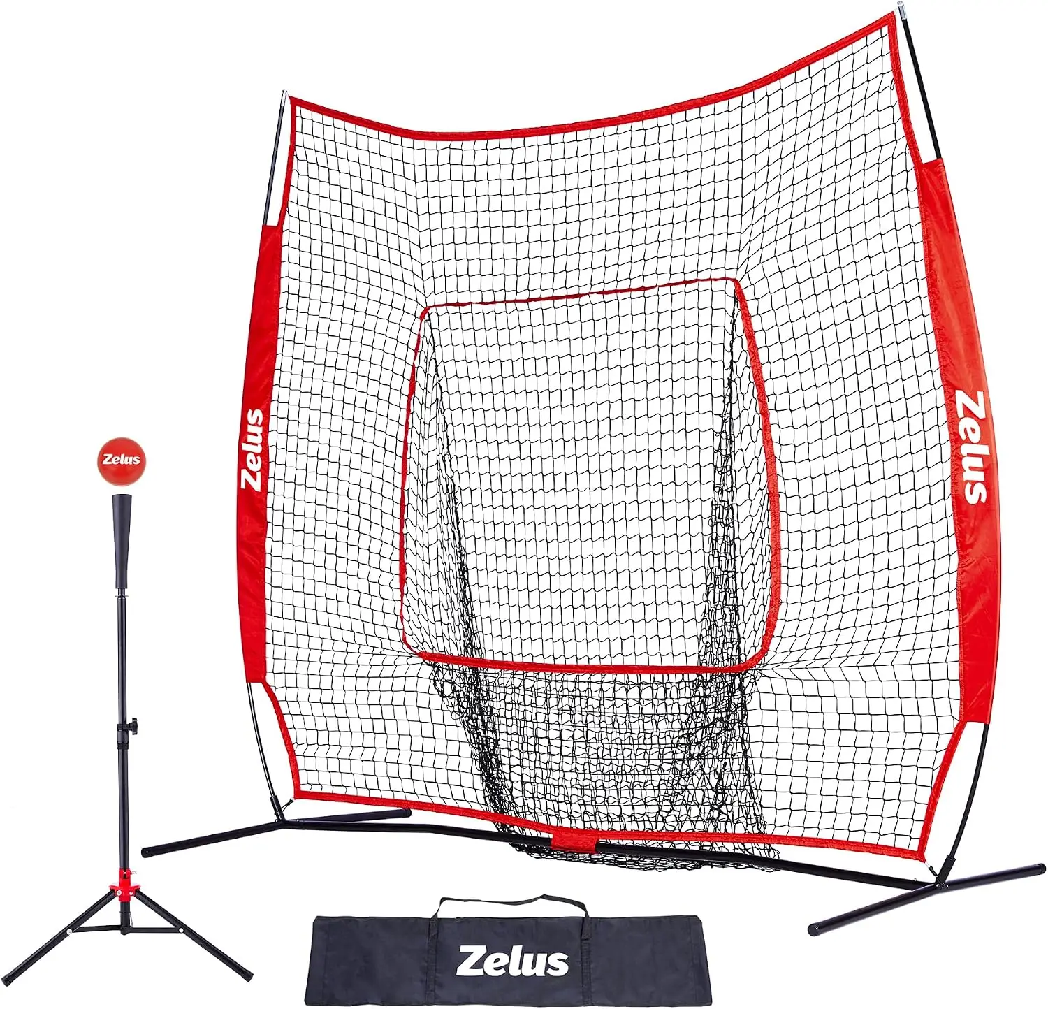 ZELUS 7x7ft Baseball Net, Baseball Softball Practice Net with Tee, Baseballs and Carry Bag for Batting Hitting and Pitching