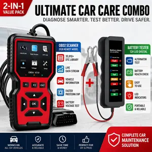 2-in-1 OBD2 Scanner & Battery Tester Combo, Car Diagnostic Scan Tool with Check Engine Code Reader, Live Data, Battery Voltage & Alternator Test for Most 12V Vehicles