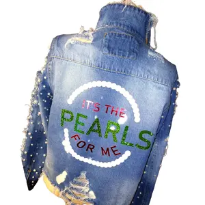 Custom Denim Alpha Kappa Alpha "It's the Pearls for Me" Inspired Jean Jacket