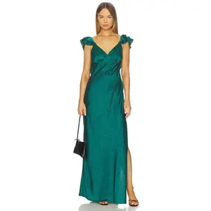 MORE TO COME Becky Ruffle Maxi Dress in Emerald Green