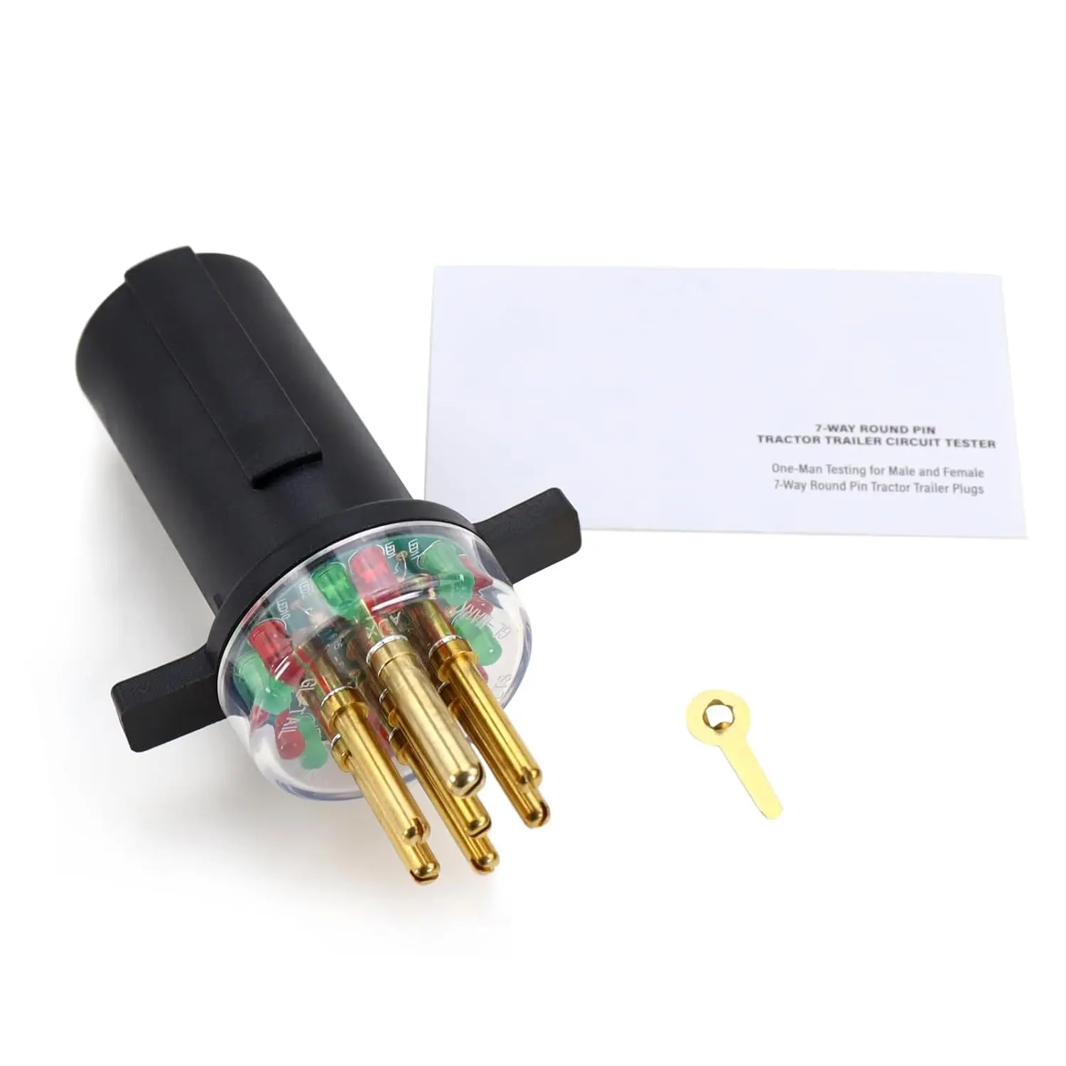 7-Way Round Pin Trailer  Circuit Plug Tester Replace 7865L, Trailer Tractor Light Tester