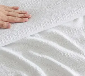 Eddie Bauer Woven Stripe White Cotton Full/Queen Blanket