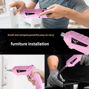 JENABOM 1pcs/8pcs/47pcs electric screwdriver, pink 3.6V cordless drill screwdriver with rechargeable drill set, front LED light, suitable for small home projects, office DIY tools, Complete Tool Set