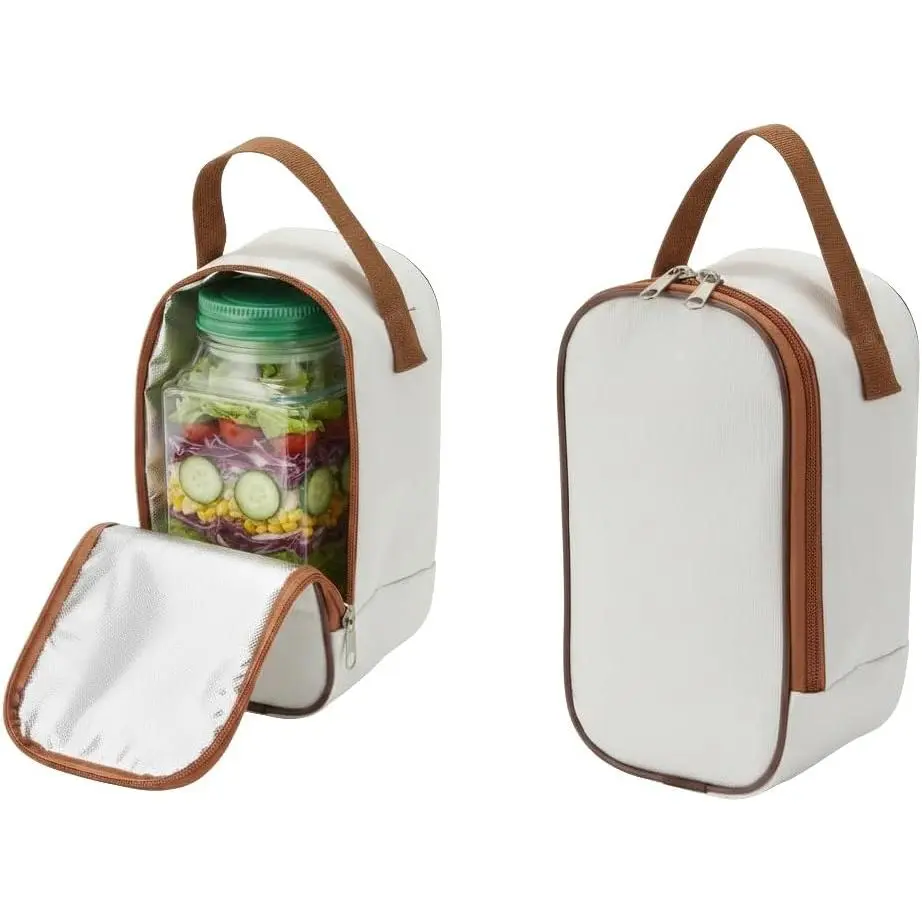 Durable Fabric Portable Storage Zip Bag for 8.27" x 4.13" Salad/Mason Jars - Side Zipper, White with Orange Oval, for Office & Daily Travel Meal Prep (Kitchen Preserving Container Accessory)