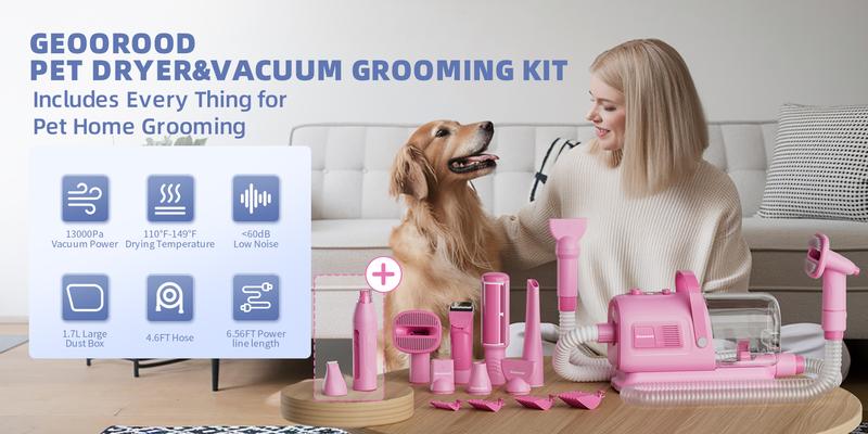 【Geoorood】 Geoorood Dog Grooming All-in-One Kit with Vacuum Brush 2.5L Large Pog, Stainless Steel Blades Lightweight Design 13KPa Suction Force Portable Cleaning Set #TikTokShopJumpstartSale
