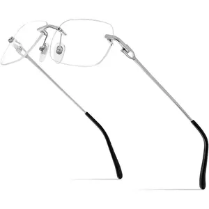 Style Rimless Rectangular Metal Eyeglasses for Men, Frameless Square Optical Glasses Frame
