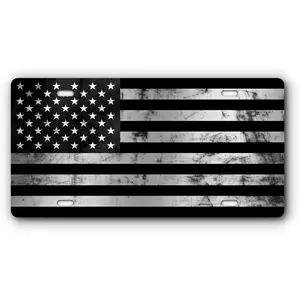 Patriotic Vanity Aluminum License Plate for Front of Trucks and Cars - Universal Fit Brushed Aluminum Flag