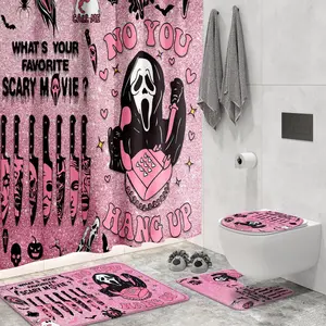 PLL 4 Gothic Shower Curtain Sets with Rugs Funny Ghostface Mats and Accessories Party Scary Bathroom Decor Cute