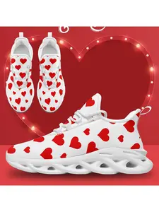 Men's Plus Size Wide Fit Valentine's Red Heart Sneakers,Breathable Comfortable Lightweight Streetwear All-Season Shoes