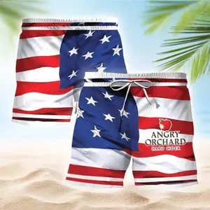 USA Tropical Flag Busch Light Swim Trunks – Patriotic Beer Lover Summer Beach Shorts, American Flag Tropical Pool Party Swimwear for Men, Vacation Outfit