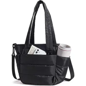 Insulated Lunch Bag for Women - Quilted Tote with Lunch Compartment, Lightweight Puffy Design for Work, Travel & Outdoor - Stylish Black Color BAGSMART