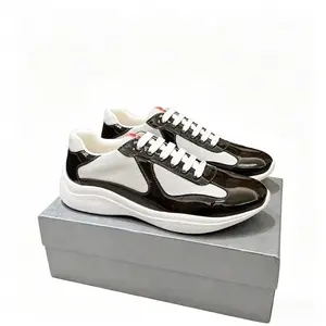 Vintage Racing Inspired Chunky Sneakers | Breathable Mesh Upper with Patent Leather Accents | Cushioned Platform Casual Shoes