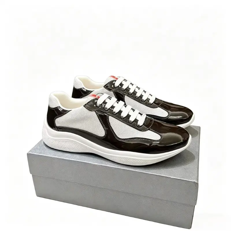 Classic Vintage Racing-Inspired Chunky Sneakers - Breathable Mesh Upper, Patent Leather Accents, Cushioned Platform Athletic Shoes for Walking
