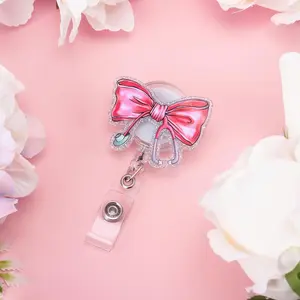 Pink Bow Nursing Badge Reel for Id Card Badge Retractable Nurse Student Holer Healthcare Badge Reel for Nursing Student Gifts for Women
