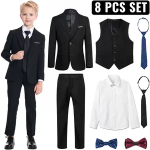 Boys 8-Piece Formal Slim Fit Suit Set, Outfit for Wedding, Party, Graduation, Churches, Adjustable Waist Boys 8-Piece Formal Slim Fit Suit Set, Outfit for Wedding, Party, Graduation, Churches, Adjustable Waist