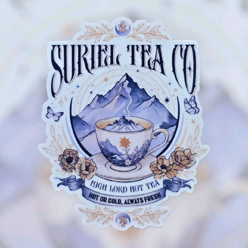 ACOTAR Suriel Tea Co Waterproof Holographic Sticker for Kindle Accessories Tumbler Decal Modern Design Easy Application, Booktok