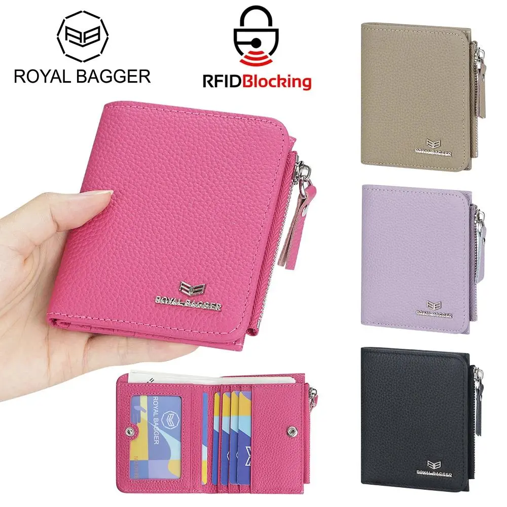 Royal Bagger Women's Genuine Leather Slim Bifold Card Holder Wallet with RFID Blocking and Zipper Coin Purse, Bifold Cardholder, Rfid Card Wallet, Wallets Women